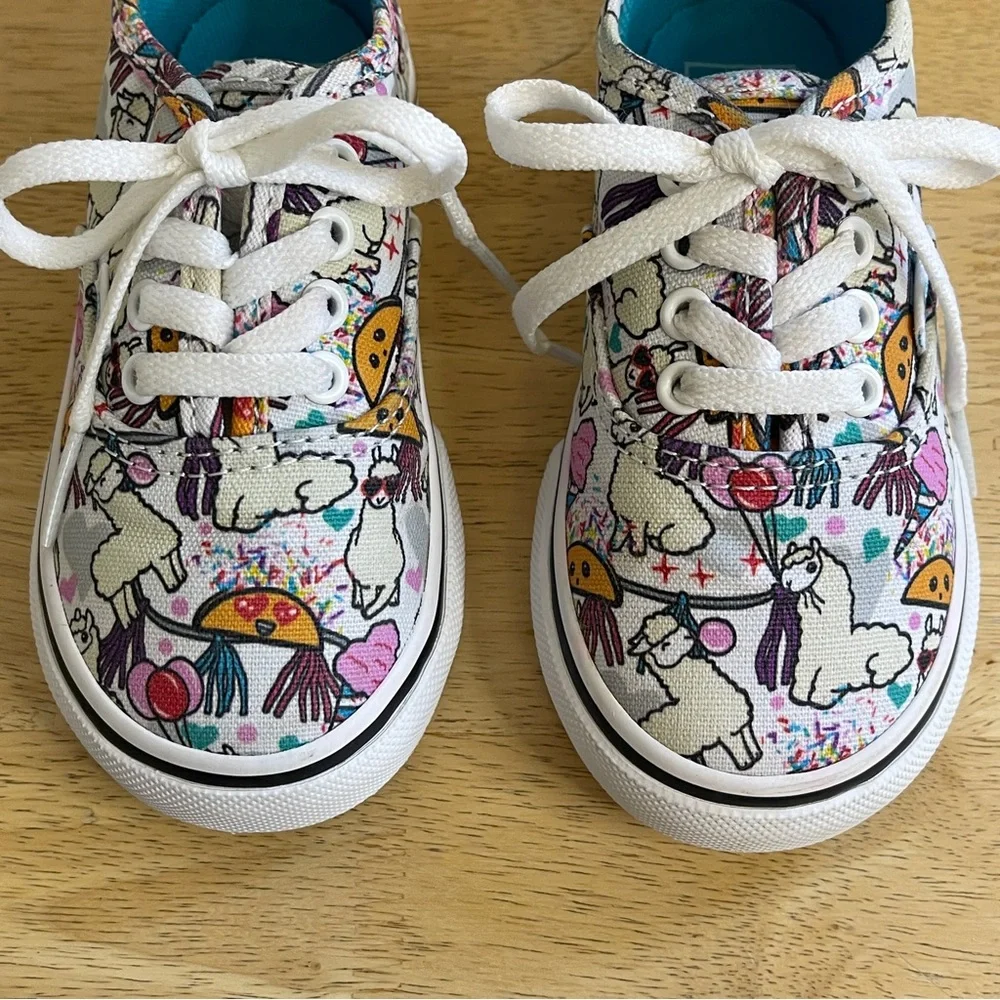 Vans Toddler Llama Taco Party Print Lace Up Athletic Sneakers Size 7.0